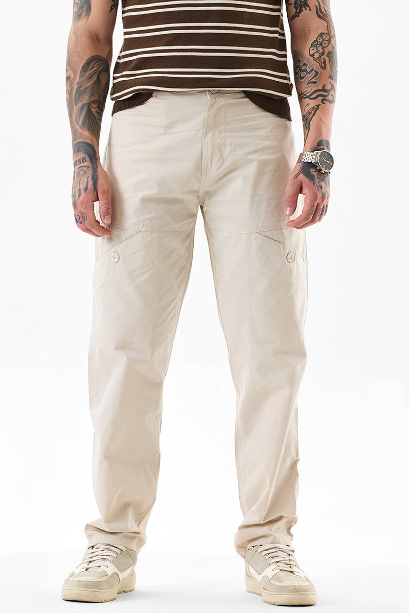 SNITCH Relaxed Fit Cotton Light Beige Cargo Pants - Image 1